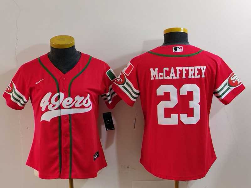 Womens San Francisco 49ers #23 Christian McCaffrey Red Mexico Cool Base Stitched Baseball Jersey